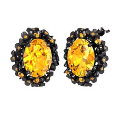 Belka Demet Küpe - Sitrin 925 ayar siyah rodyum kaplama gümüş küpe #qevod7