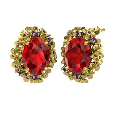 Garnet ve ametist 18 ayar altın küpe