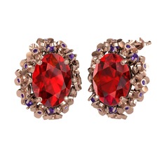 Garnet ve ametist 925 ayar rose altın kaplama gümüş küpe