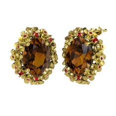 Belka Demet Küpe - Dumanlı kuvars ve garnet 8 ayar altın küpe #silfdy