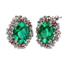 Yeşil kuvars ve garnet 14 ayar beyaz altın küpe