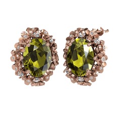 Belka Demet Küpe - Peridot ve beyaz zirkon 14 ayar rose altın küpe #st9sq