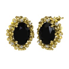 Siyah zirkon ve swarovski 18 ayar altın küpe