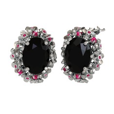 Siyah zirkon ve rodolit garnet 925 ayar gümüş küpe