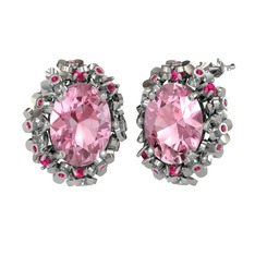 Belka Demet Küpe - Pembe kuvars ve rodolit garnet 925 ayar gümüş küpe #u8welo