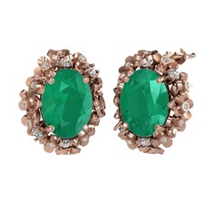 Kök zümrüt ve beyaz zirkon 925 ayar rose altın kaplama gümüş küpe