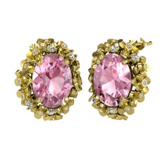 Pembe kuvars ve swarovski 18 ayar altın küpe