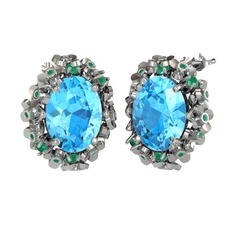 Belka Demet Küpe - Akuamarin ve kök zümrüt 925 ayar gümüş küpe #v5gjes