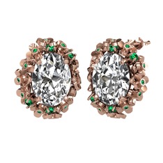 Belka Demet Küpe - Beyaz zirkon ve yeşil kuvars 14 ayar rose altın küpe #vdnaly