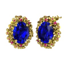 Lab safir ve rodolit garnet 14 ayar altın küpe