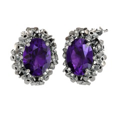 Ametist ve siyah zirkon 18 ayar beyaz altın küpe