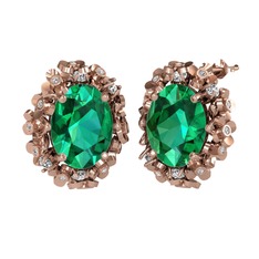 Yeşil kuvars ve beyaz zirkon 925 ayar rose altın kaplama gümüş küpe