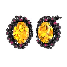 Belka Demet Küpe - Sitrin ve rodolit garnet 925 ayar siyah rodyum kaplama gümüş küpe #w2uzmx