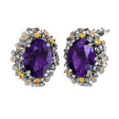 Belka Demet Küpe - Ametist ve sitrin 14 ayar beyaz altın küpe #w5j34b