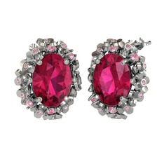 Rodolit garnet ve pembe kuvars 8 ayar beyaz altın küpe