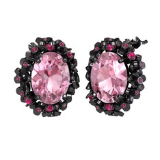Pembe kuvars ve rodolit garnet 925 ayar siyah rodyum kaplama gümüş küpe