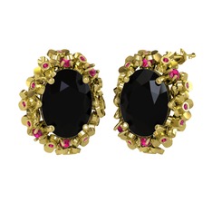 Siyah zirkon ve rodolit garnet 14 ayar altın küpe