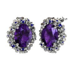 Belka Demet Küpe - Ametist ve lab safir 18 ayar beyaz altın küpe #wl7wpl