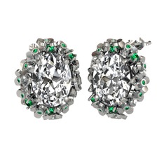 Beyaz zirkon ve yeşil kuvars 8 ayar beyaz altın küpe