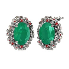 Belka Demet Küpe - Kök zümrüt ve garnet 14 ayar beyaz altın küpe #xe6tfs