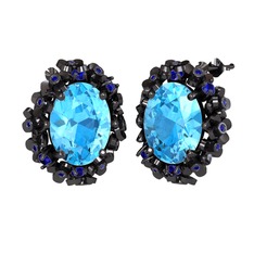 Belka Demet Küpe - Akuamarin ve lab safir 925 ayar siyah rodyum kaplama gümüş küpe #xiasep