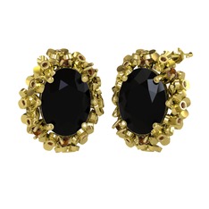 Belka Demet Küpe - Siyah zirkon ve dumanlı kuvars 18 ayar altın küpe #xlljrh