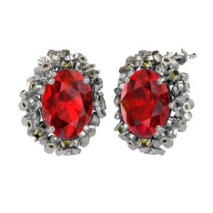 Belka Demet Küpe - Garnet ve peridot 8 ayar beyaz altın küpe #xv474l