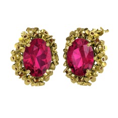 Rodolit garnet ve dumanlı kuvars 18 ayar altın küpe