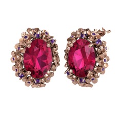 Rodolit garnet ve ametist 14 ayar rose altın küpe