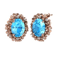 Akuamarin ve beyaz zirkon 925 ayar rose altın kaplama gümüş küpe