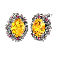 Belka Demet Küpe - Sitrin ve rodolit garnet 18 ayar beyaz altın küpe #yrc2cb