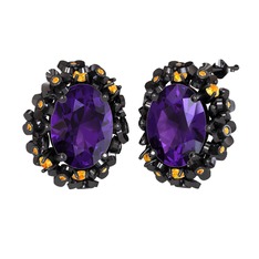 Belka Demet Küpe - Ametist ve sitrin 925 ayar siyah rodyum kaplama gümüş küpe #zay9w