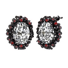 Belka Demet Küpe - Swarovski ve garnet 925 ayar siyah rodyum kaplama gümüş küpe #zblipd