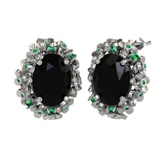 Belka Demet Küpe - Siyah zirkon ve yeşil kuvars 8 ayar beyaz altın küpe #zh5tjo