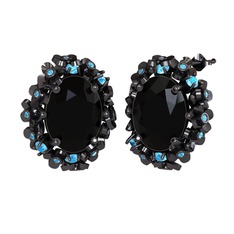 Belka Demet Küpe - Siyah zirkon ve akuamarin 925 ayar siyah rodyum kaplama gümüş küpe #zpe935