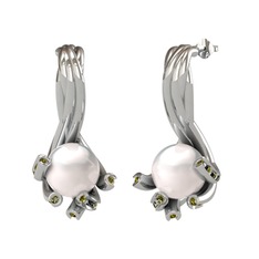 Valda İnci Küpe - Inci ve peridot 18 ayar beyaz altın küpe #141xl0a