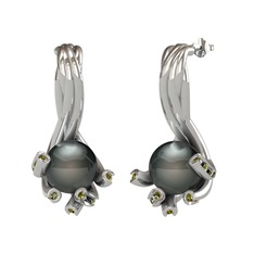 Siyah inci ve peridot 14 ayar beyaz altın küpe