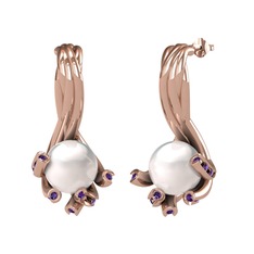 Inci ve ametist 8 ayar rose altın küpe