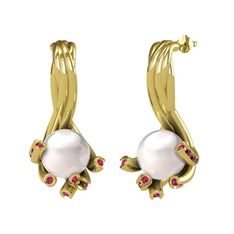 Valda İnci Küpe - Inci ve rodolit garnet 8 ayar altın küpe #18edvhe