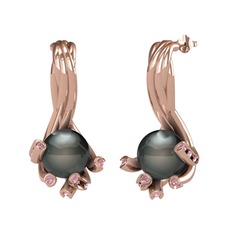 Siyah inci ve pembe kuvars 925 ayar rose altın kaplama gümüş küpe