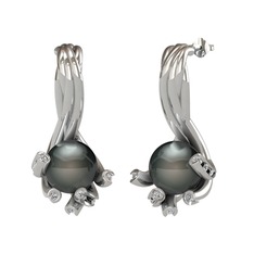 Valda İnci Küpe - Siyah inci ve beyaz zirkon 18 ayar beyaz altın küpe #1bepdqm