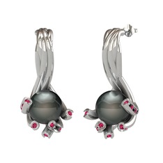 Siyah inci ve rodolit garnet 925 ayar gümüş küpe