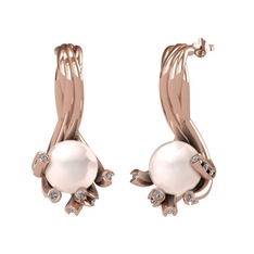 Valda İnci Küpe - Pembe inci ve pırlanta 18 ayar rose altın küpe (0.45 karat) #1d7jq3f