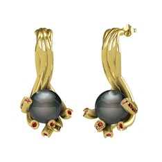 Valda İnci Küpe - Siyah inci ve garnet 925 ayar altın kaplama gümüş küpe #1dc3pkf