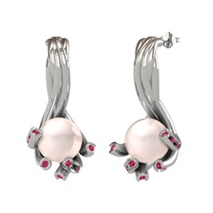 Pembe inci ve rodolit garnet 18 ayar beyaz altın küpe