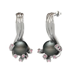 Valda İnci Küpe - Siyah inci ve pembe kuvars 14 ayar beyaz altın küpe #1j2e46d