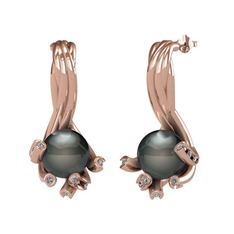 Valda İnci Küpe - Siyah inci ve pırlanta 14 ayar rose altın küpe (0.45 karat) #1l9cuwr