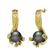 Valda İnci Küpe - Siyah inci ve beyaz zirkon 14 ayar altın küpe #1oon7sx