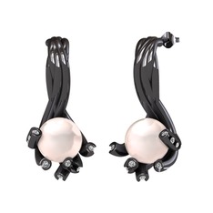 Valda İnci Küpe - Pembe inci ve beyaz zirkon 925 ayar siyah rodyum kaplama gümüş küpe #1pegrm6