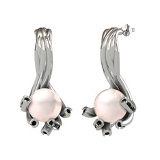 Valda İnci Küpe - Pembe inci ve siyah zirkon 18 ayar beyaz altın küpe #1s01oxp